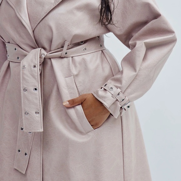 Faux leather blush pink trench coat - Picture 2 of 4